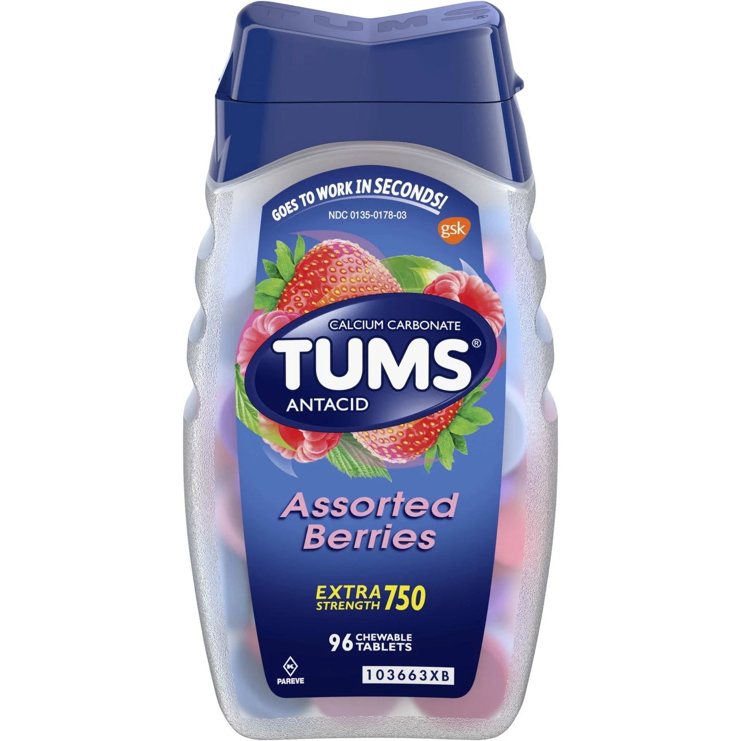 TUMS Extra Strength Assorted Berries Antacid Tablets, 96 count