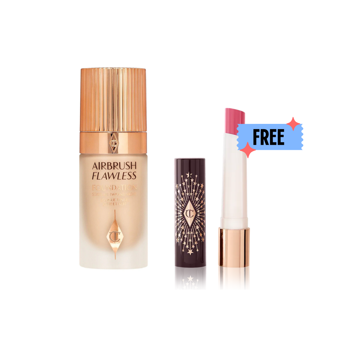 Charlotte Tilbury Airbrush Flawless Foundation+ FREE Charlotte Tilbury Hyaluronic Happikiss Lipstick Balm