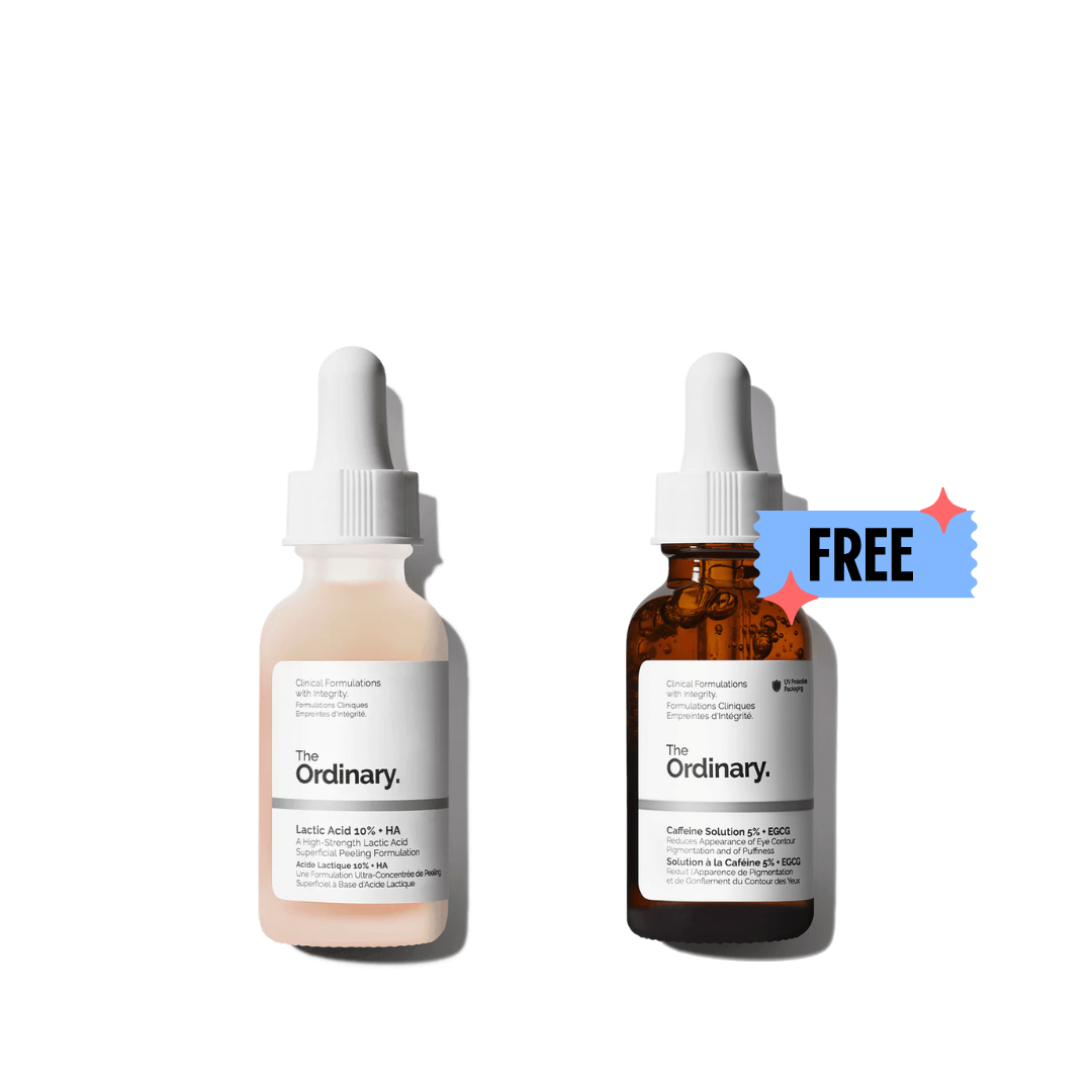The Ordinary 
Lactic Acid 10% + HA 2% High-Strength Exfoliating Serum for Uneven Texture+ FREE Caffeine Solution 5% + EGCG