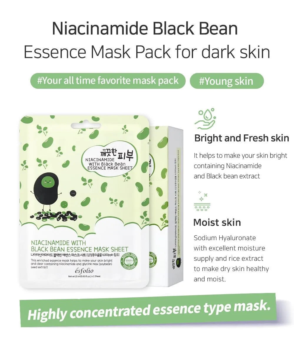 Esfolio Pure Skin Niacinamide With Black Bean Essence Mask Sheet